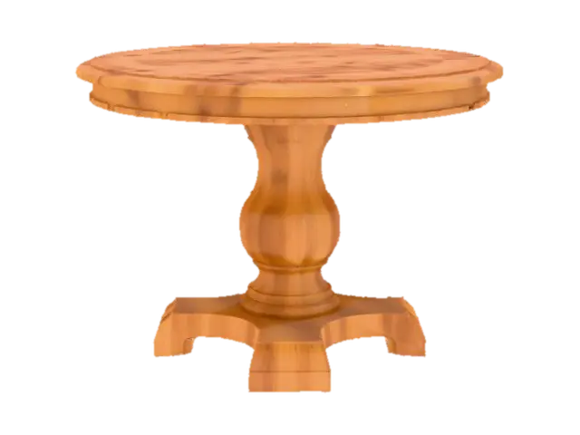 3D model for A low poly, antique-style round wooden table. Designed to fit in an old, vintage library setting. The style should be classic and slightly weathered.