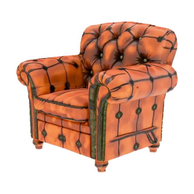 A low poly, vintage leather armchair, (like a Chesterfield armchair). Comfortable, slightly worn,… - Button 的 AI 生成 3D 模型