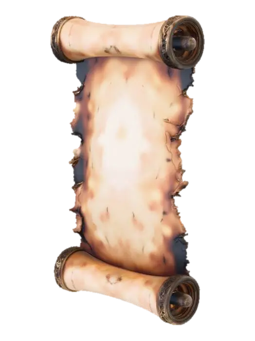 3D model for A Hero Prop, stylized hand-painted fantasy scroll, game-ready optimized mesh, PBR workflow.

The scroll is blank aged parchment, weathered, slightly torn edges, paper fades from light center to darker old edges.

It has simple cylinder handles. The main focus is the ornate metal end caps made of antique bronze and copper.

The metal caps are engraved with a clear, unified, simple pattern of Celtic knots fused with clean lines.

No gems. 4K texture, clean topology, well-balanced design.