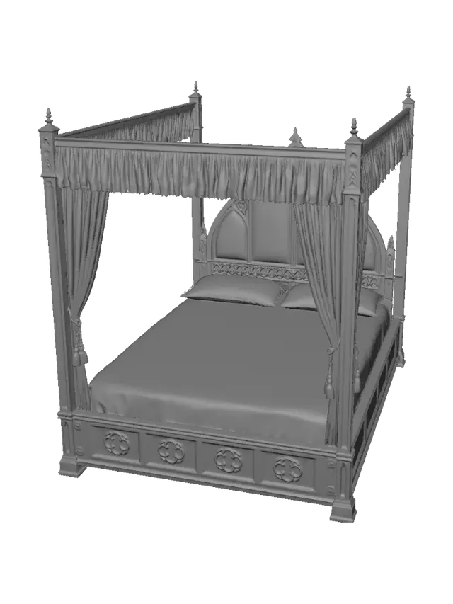3D model for Emerald Gothic Four-Poster Bed