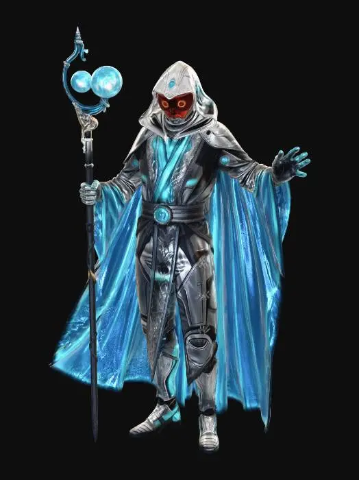 3D model for A futuristic astronaut wizard.
