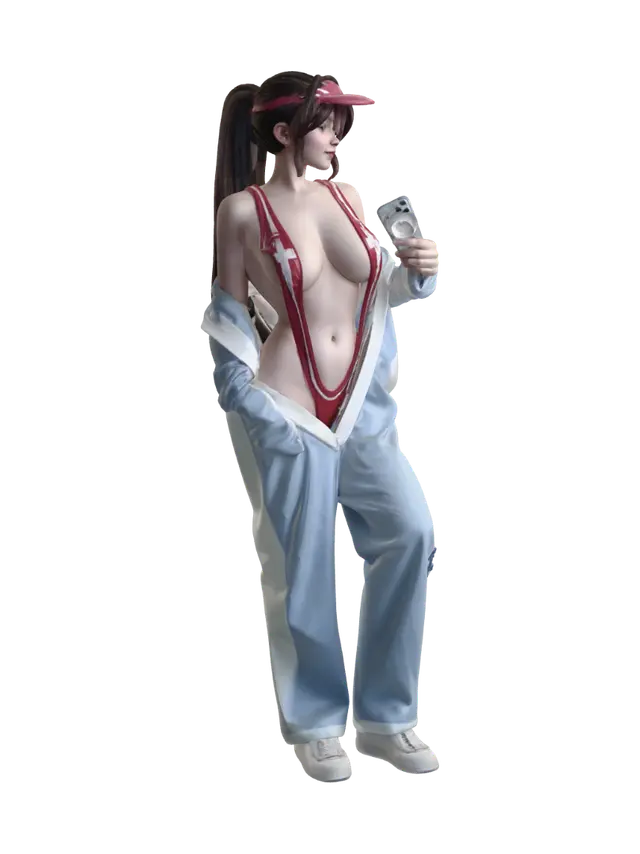 Bold Red Strappy Bodysuit Selfie 3D model, vytvořený pomocí AI