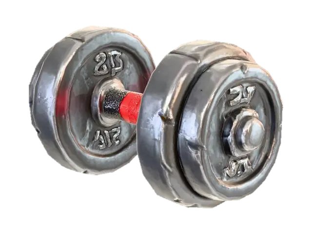 Stylized 3D game prop. A single medium-size dumbbell with thicker, wider weight… 3D model, vytvořený pomocí AI