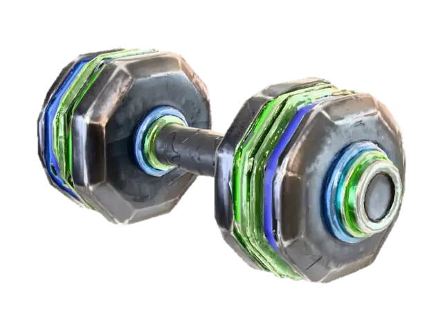 Stylized 3D game prop. A single heavy “power block” dumbbell with large slightly… - Weight 3D model, vytvořený pomocí AI