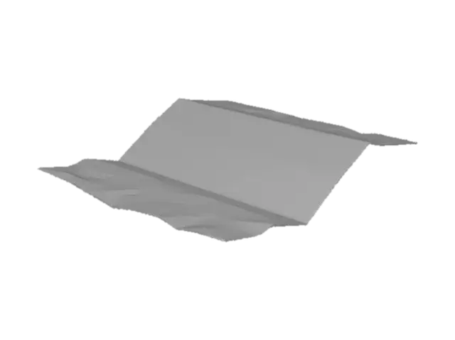 3D model for Stylized 3D game prop. A single folded, slightly yellowed sheet of paper on a pure white background, partially opened to reveal a simple schematic map of a prison area: rectangles and corridors drawn with dark lines, arrows and basic symbols. No readable labels, only abstract shapes and blocks that suggest a layout. The paper has light creases and subtle stains. Soft studio lighting, clean readable silhouette, muted colors.