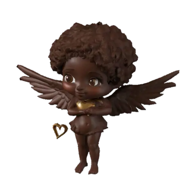Beautiful chocolate skinned cupid 3D model, vytvořený pomocí AI