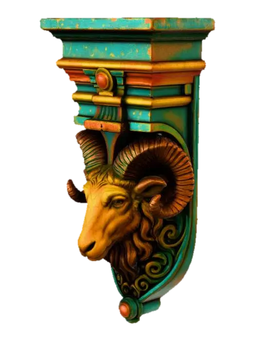 Majestic Ram Relief - Corbel 3D model, vytvořený pomocí AI
