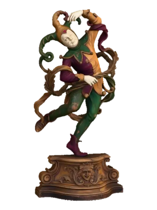 Harlequin in Motion - Mime 3D model, vytvořený pomocí AI