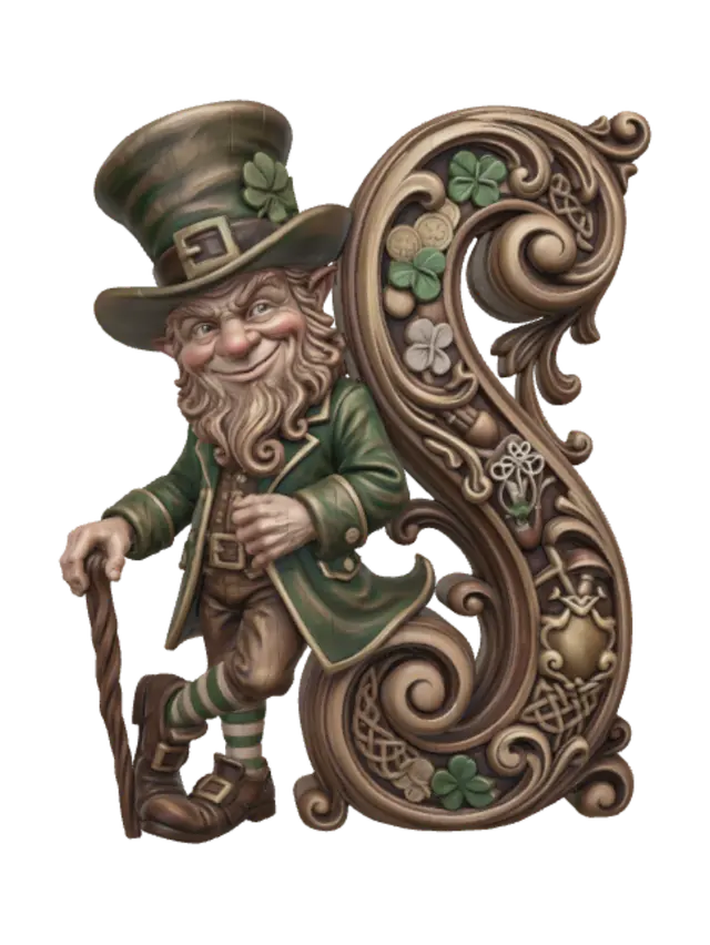Hyper-realistic wooden carved Rococo–Art Nouveau caricatural chibi statue of a… - Alphabet 3D model, vytvořený pomocí AI