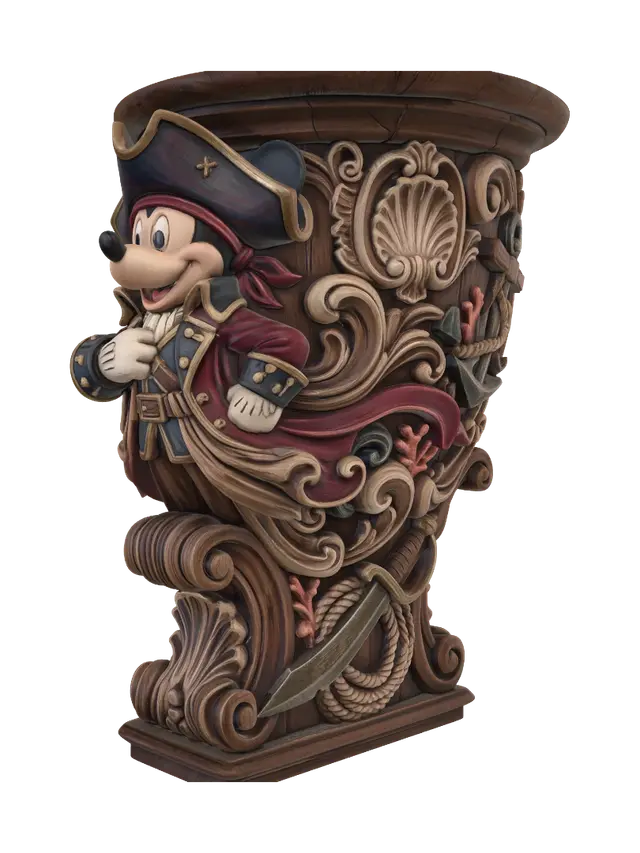 Transform a cheerful pirate mouse captain into a hyper-realistic wooden carved… - Anatomical 3D model, vytvořený pomocí AI