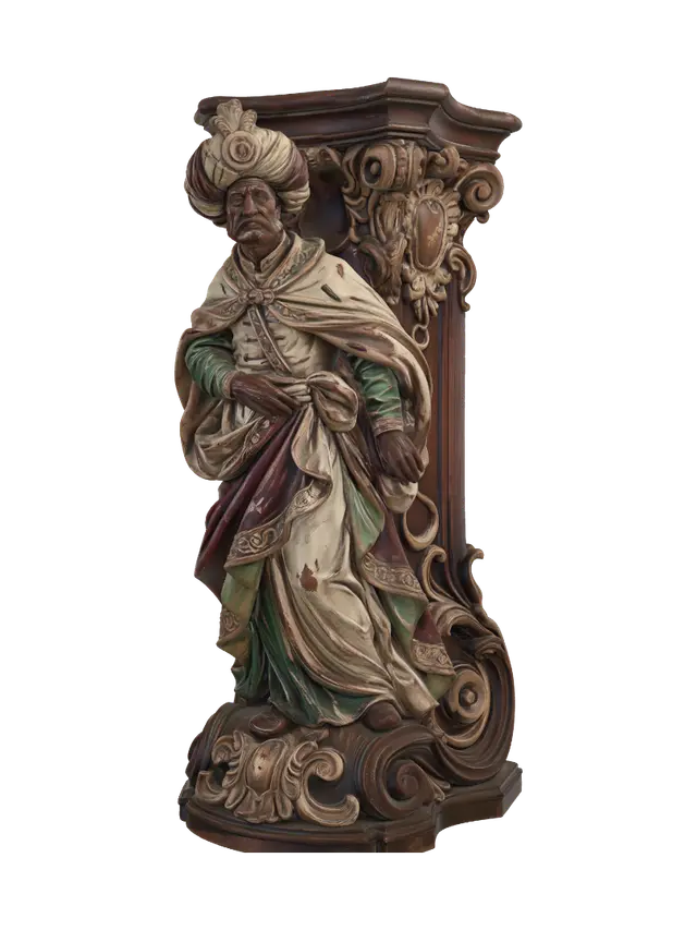 Transform a proud sultan with towering turban, flowing cape and commanding stance… 3D model, vytvořený pomocí AI