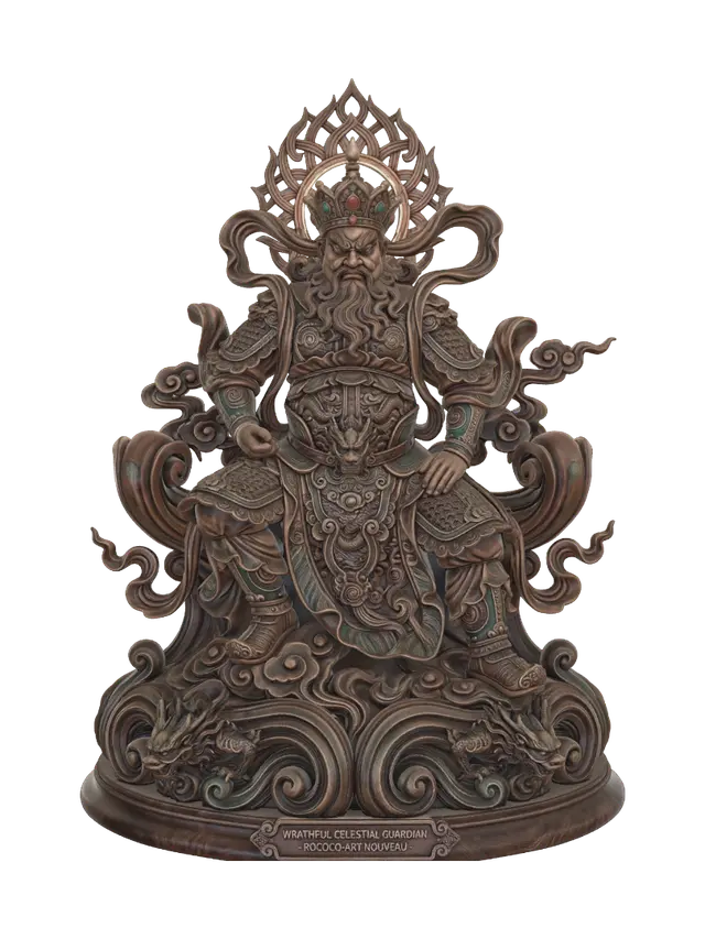 wrathful celestial guardian - Polishedwood 3D model, vytvořený pomocí AI