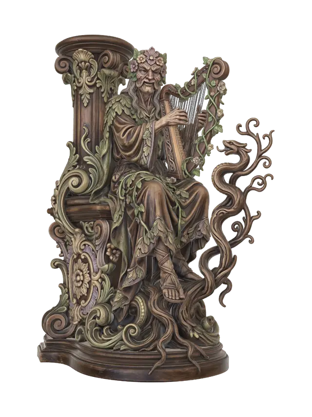 wandering druid harpist - Polishedwood 3D model, vytvořený pomocí AI