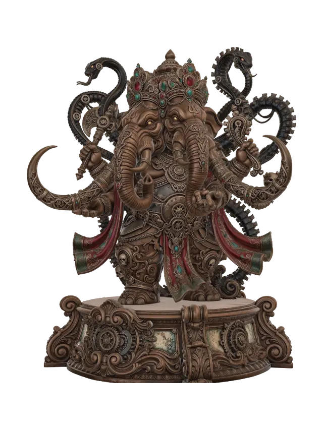 dystopian ganesha - Artnouveau 3D model, AI generated