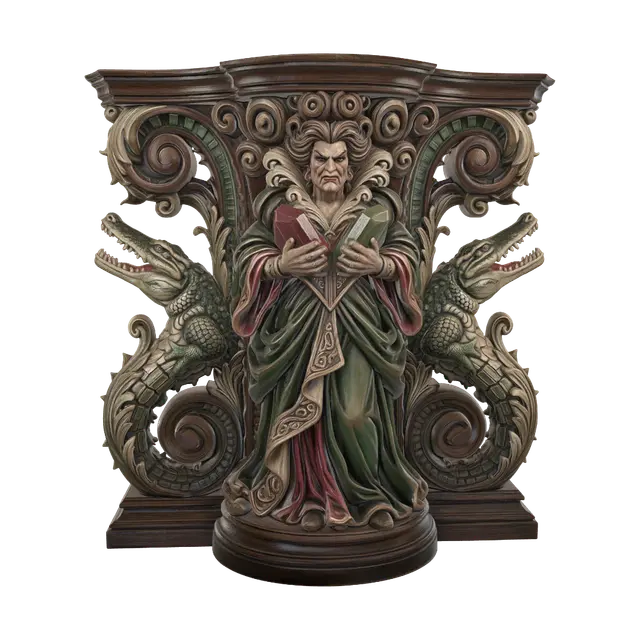 Transform an elegant jewel-obsessed villainess with two massive crocodile… 3D model, vytvořený pomocí AI