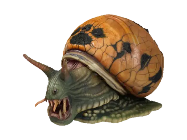 3D model for Horror snail monster. Grotesque, pumped veins, sharp teeth, mold all over it, very ugly. Ultra realistic, Highly detailed.