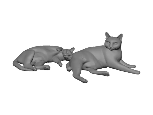 3D model for Two Cats on a Blue Bed