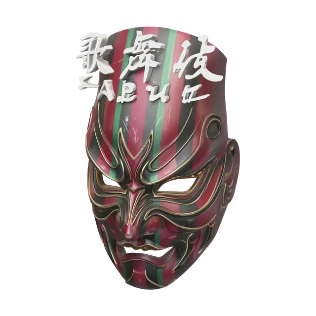 Low-Poly Kabuki Mask 3D model, vytvořený pomocí AI