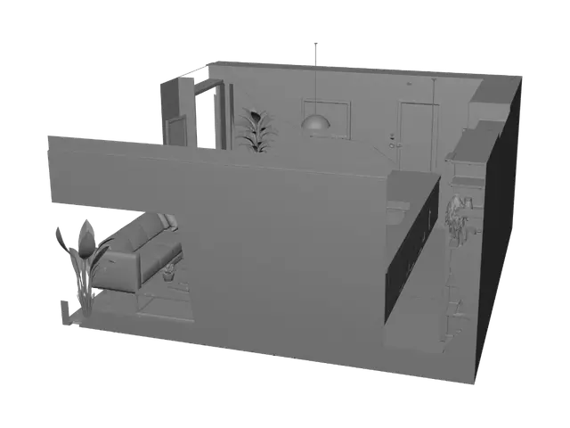 3D model for Contemporary Open-Plan Living and Kitchen