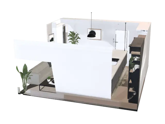 3D model for Contemporary Open-Plan Living and Kitchen