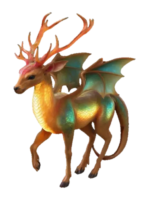 a hybrid of a deer and a dragon, with the body of a deer, the scales of a dragon, and… 3D model, vytvořený pomocí AI