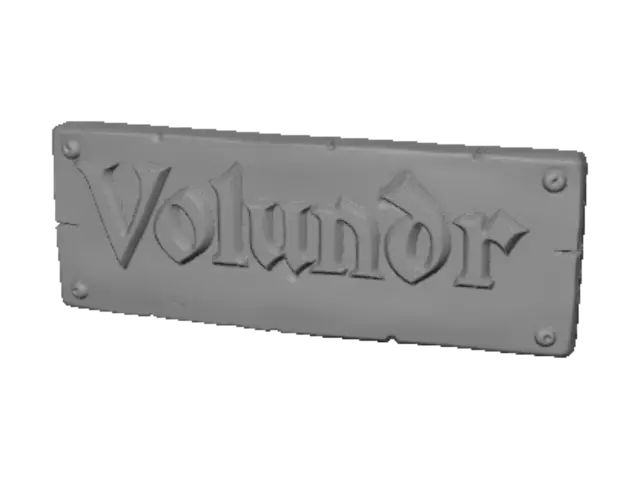 3D model for flat rectangular sign, using viking runes for letters make me a sign that says volundr 200 mm wide