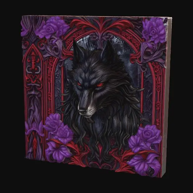 3D model for stained glass window with wolf design