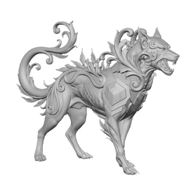 3D model for detailed hellhound ink drawing art nouveau, art deco or baroque style