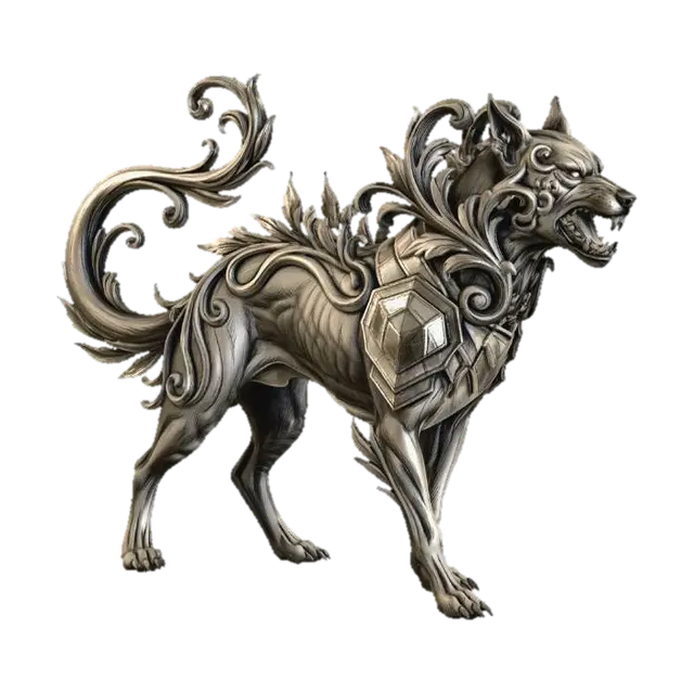 3D model for detailed hellhound ink drawing art nouveau, art deco or baroque style