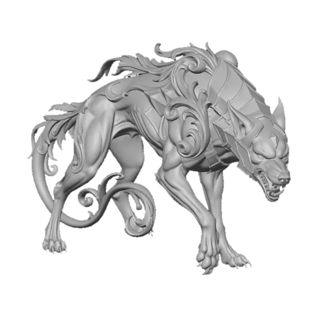 3D model for detailed hellhound ink drawing art nouveau, art deco or baroque style
