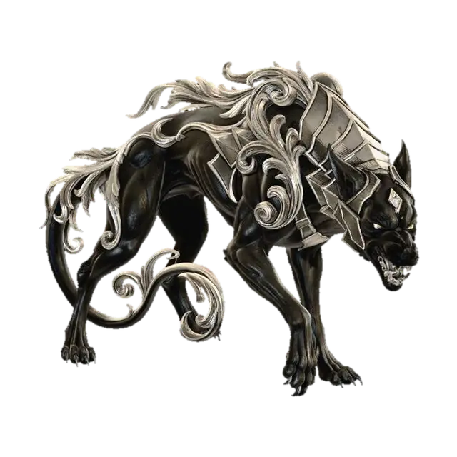 3D model for detailed hellhound ink drawing art nouveau, art deco or baroque style