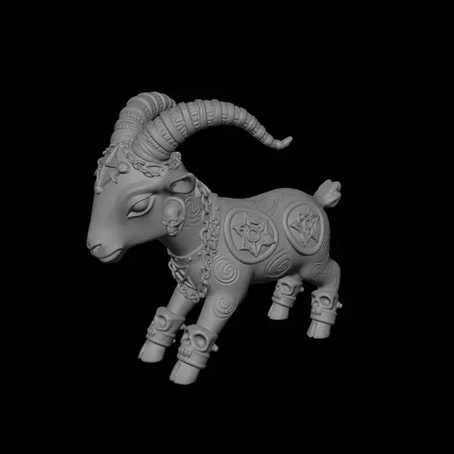 3D model for A figurine of a cute occult goat, fine gothic details