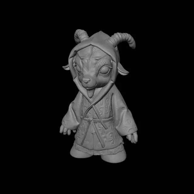 3D model for A figurine of a cute occult goat, in a hooded robe, fine gothic details