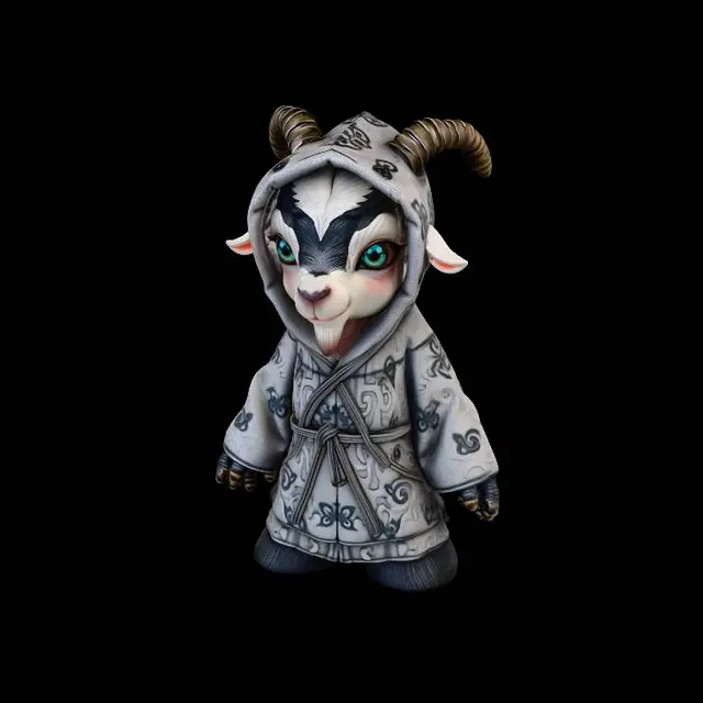 3D model for A figurine of a cute occult goat, in a hooded robe, fine gothic details