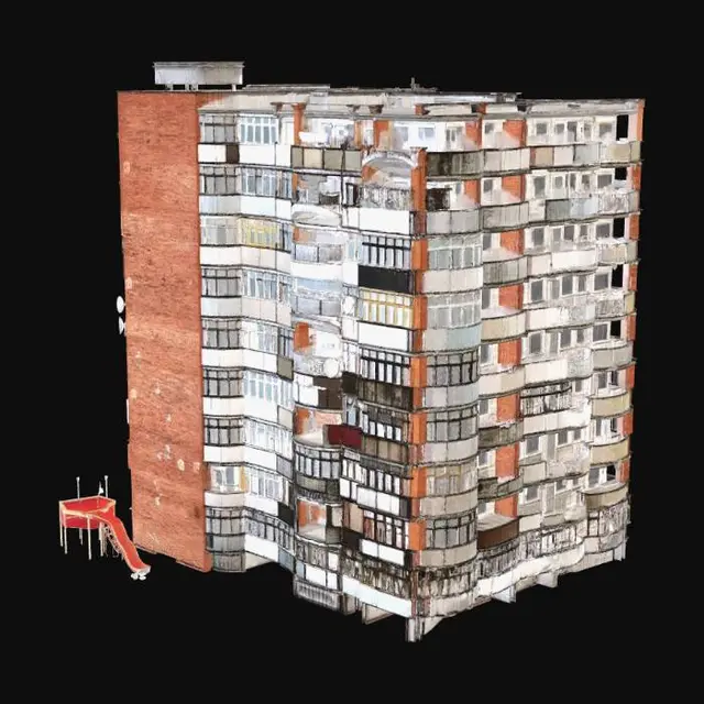 3D model for Snowy Brick Apartment Building