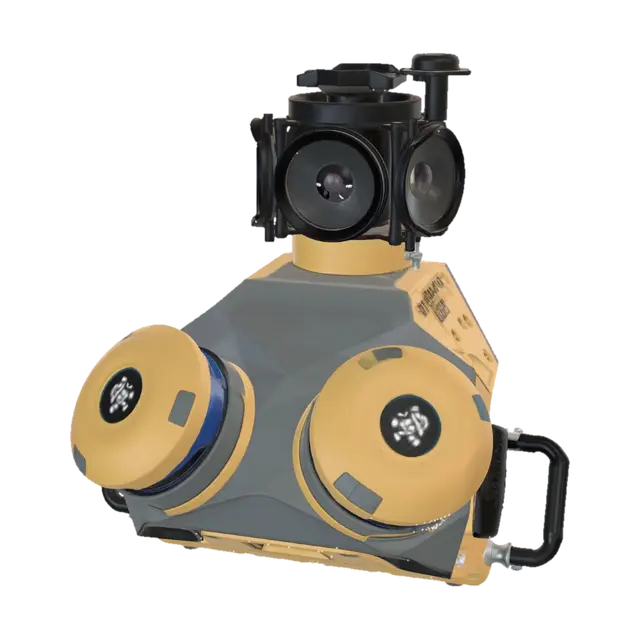 Yellow dual-camera inspection robot - Detection 3D model, vytvořený pomocí AI