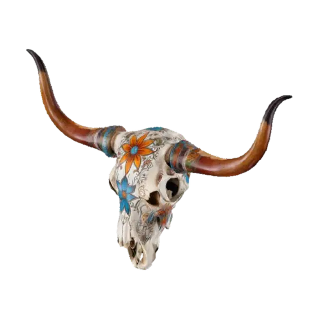 Texas longhorn skull, with painted western designs 3D model, vytvořený pomocí AI