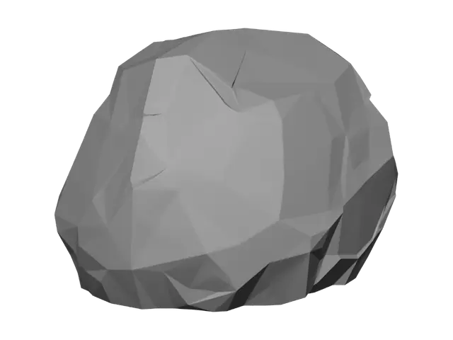 3D model for a small grey boulder, flat matte rock surface, blocky low-poly cartoon style, hard faceted edges, no fine detail