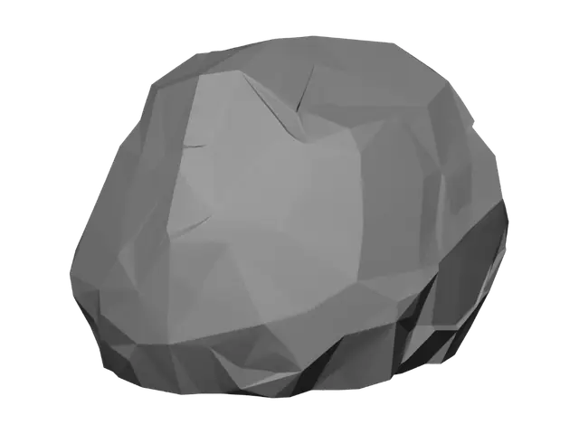 3D model for a small grey boulder, flat matte rock surface, blocky low-poly cartoon style, hard faceted edges, no fine detail
