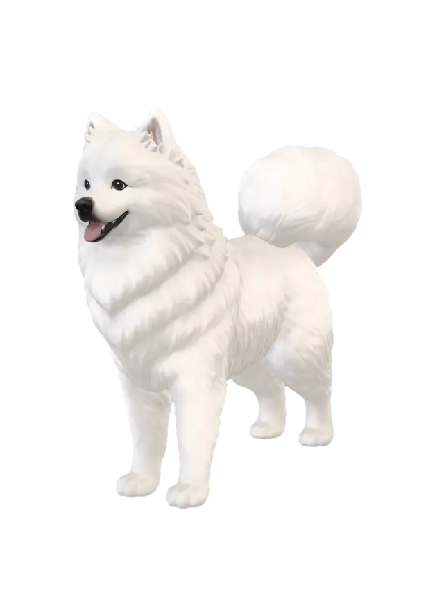 Snowy Samoyed 3D model, vytvořený pomocí AI