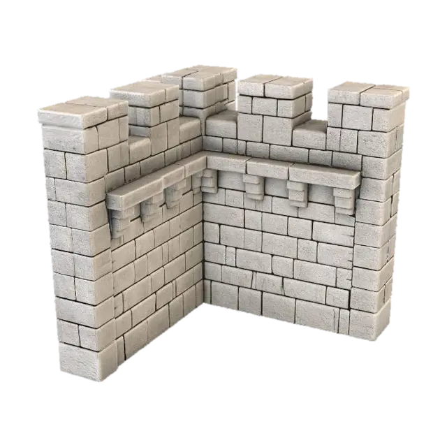 Crenellated Corner Fortress 3D model, vytvořený pomocí AI