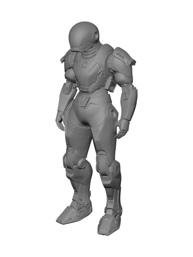 3D model for make me a Robotic suit that a player can get in to from the back make the back come open for player to get inside the suit give the suit small jets on the legs one big jet on the back that jet comes open with the back door and two small jets one for each shoulder make sure the player can move the robotic suit when he is inside like a machine and also has autopilot