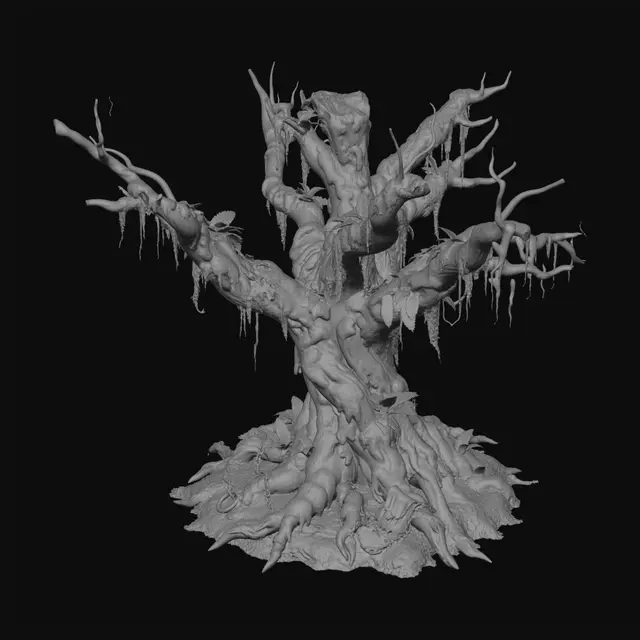 3D model for A realistic Highly detailed tree covered in fungus Moss and instead of leaves it has Moss