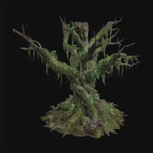 3D model for A realistic Highly detailed tree covered in fungus Moss and instead of leaves it has Moss