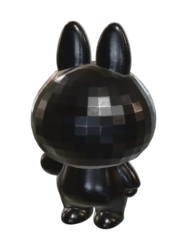 Weathered Black Labubu 3D model, vytvořený pomocí AI