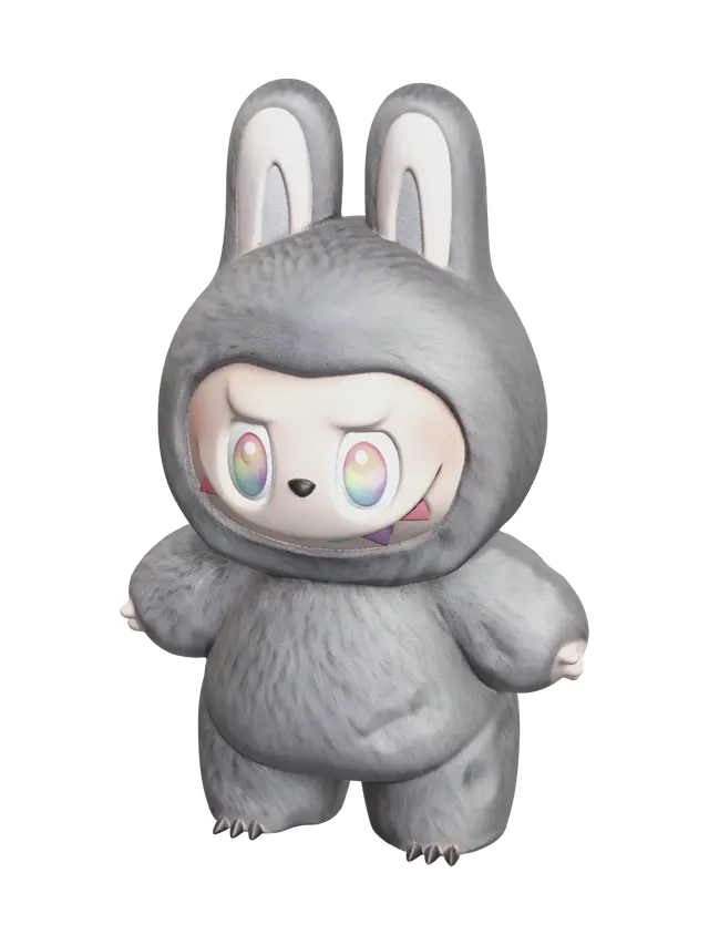 Stylized Black Labubu 3D model, vytvořený pomocí AI