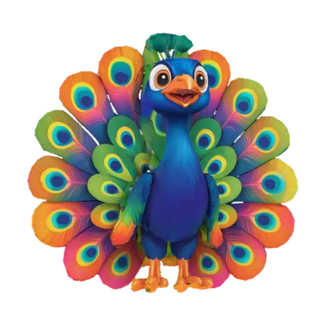Rainbow Peacock 3D model, vytvořený pomocí AI