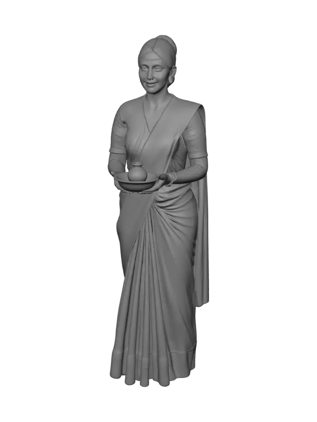 3D model for Red Saree with Diya