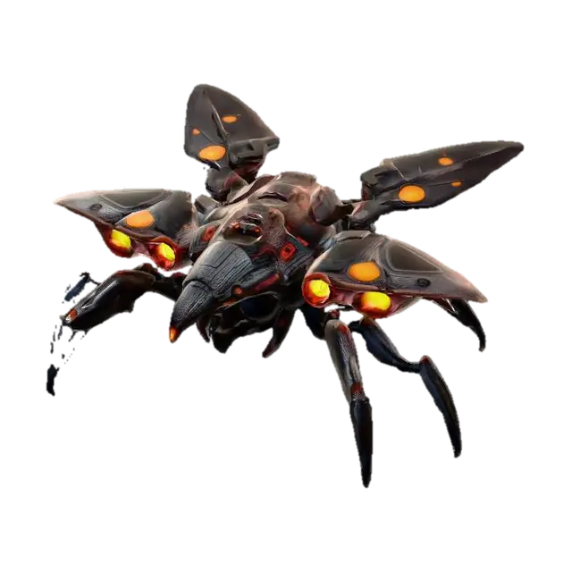 The ship is a compact HIVE fighter with a predatory, insectoid silhouette. Its… 3D model, vytvořený pomocí AI