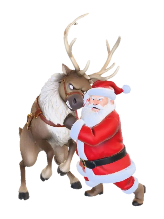 Santa and a reindeer fighting, blank background, clear details for good texturing and… - Fight 3D model, vytvořený pomocí AI
